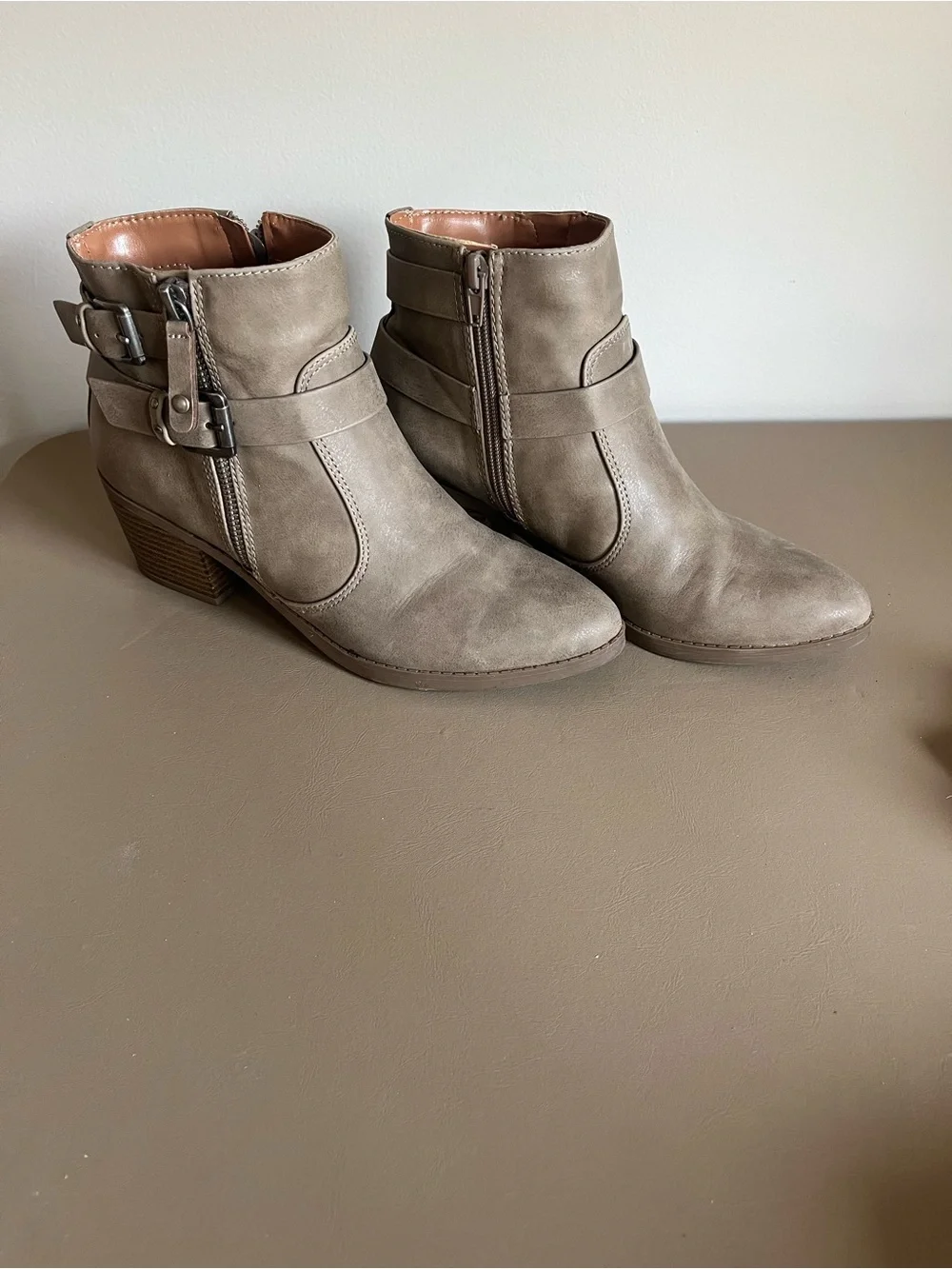 Indigo Taupe Ankle Booties with Buckle Strap